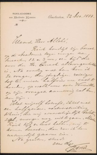 Letter to August Allebé