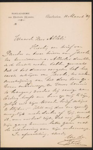 Letter to August Allebé