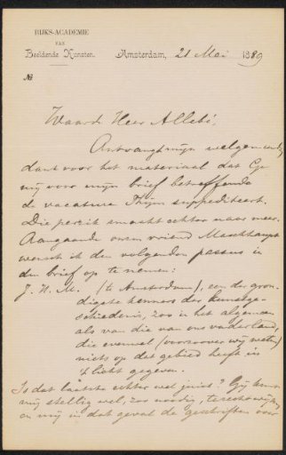 Letter to August Allebé