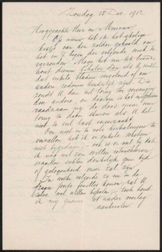 Letter to Max Wilhelm Carl Weber and Anne Antoinette Weber-Van Bosse