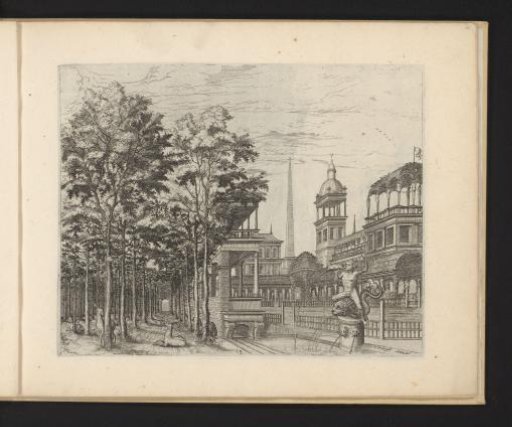 Tree-lined avenue and palace garden