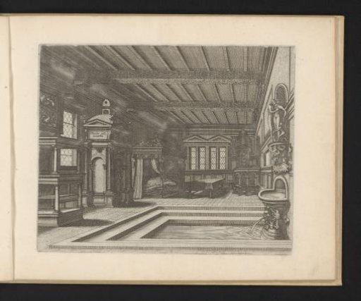 Interior with a bed and water basin