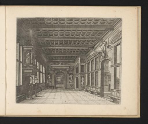 Interior with a decorated fireplace on the left