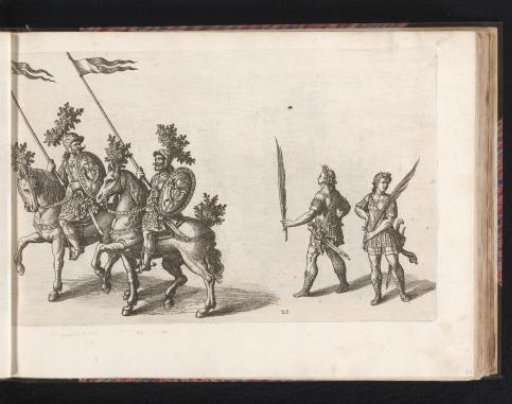 Four heralds on horseback with trumpets