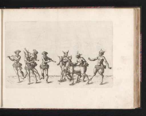 Band and scrollwork with stags and satyrs around a cartouche