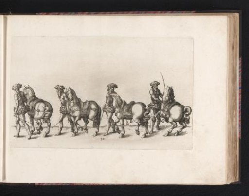 Three men dressed in ivy vines riding reindeer and a man with a bucking horse