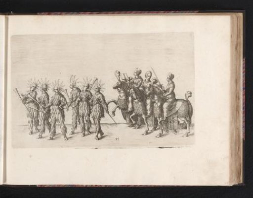 Musicians in and on top of a rock and two women on horseback