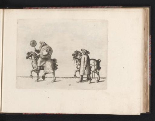 Rider with fan and shield, and a man with a horse