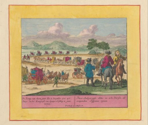 Duke Philip of Anjou leaves Paris to claim the kingdom of Spain, 1701
