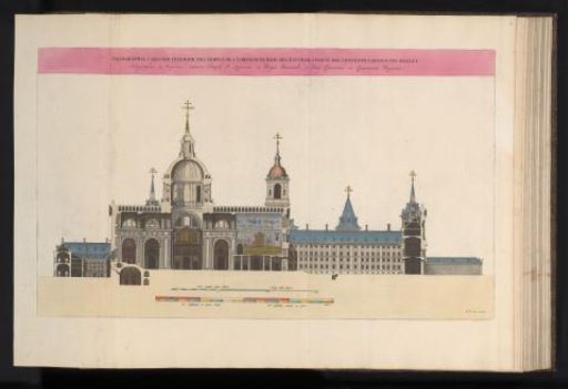 Side view of the north side of the church and monastery of San Lorenzo and the royal apartments of the Escorial