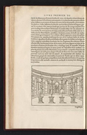 Semi-circular colonnade with four trees in square vases