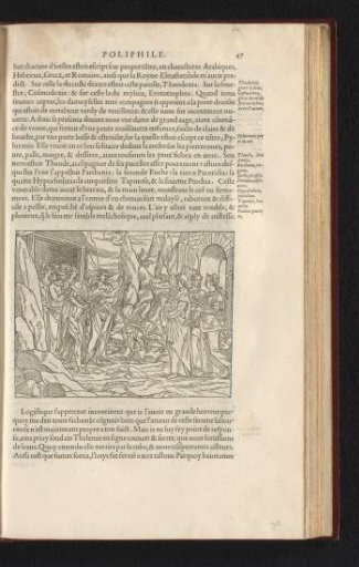 Poliphilo accompanied by two nymphs meets the old woman with six maidens