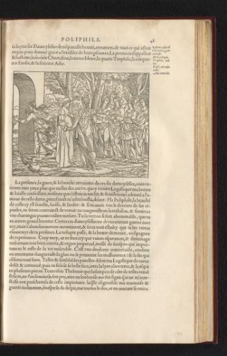 Poliphilo with a group of women at the edge of a forest