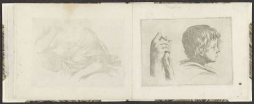 Hand with a wooden staff and head of a boy