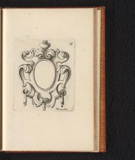 Cartouche with scrollwork and a drapery