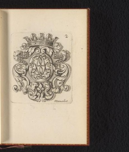 Crowned cartouche with acanthus scrolls