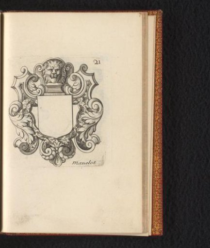 Cartouche with a lion's head and scrollwork