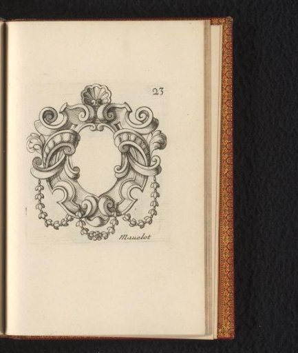 Cartouche with shell and garlands of flowers