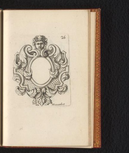 Cartouche with a mask and a motif of fish scales