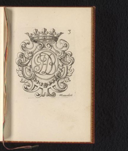 Crowned cartouche with scrollwork