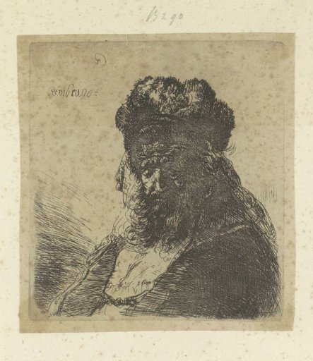 Bearded Old Man with a High Fur Cap and Closed Eyes