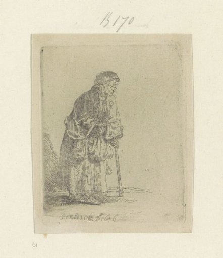 Beggar Woman Leaning on a Stick, Facing Right