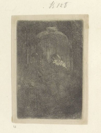 Woman in a Doorway, Talking with a Man with Children