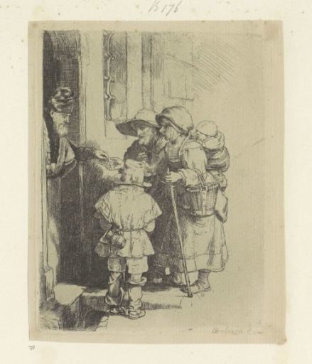 Begging Family Receiving an Alms at the Door of a House