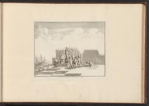 View of a palace and statues on the waterfront in Genoa