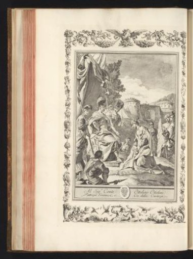 Kneeling woman before a military commander and soldiers