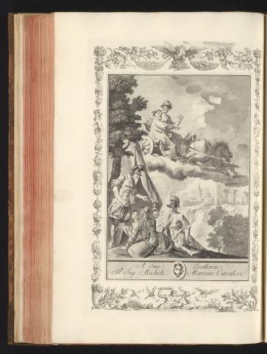 Soldiers by a tent with a war chariot above on the clouds