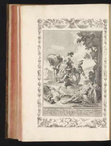 Two figures find dead soldiers on a battlefield