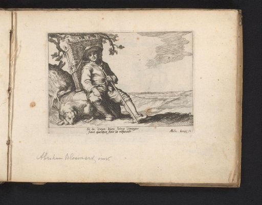 Traveler with a basket on his back and a sleeping dog