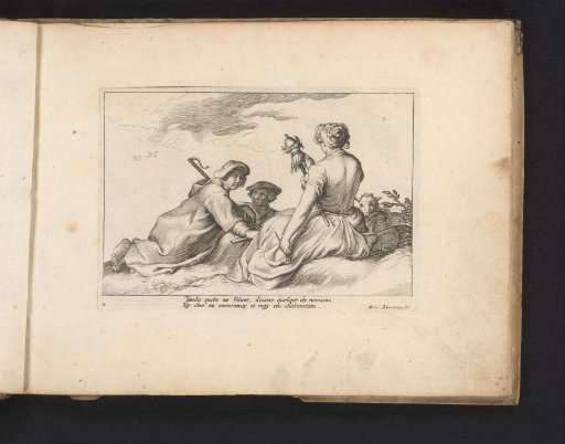 Shepherdess with a distaff and two shepherds