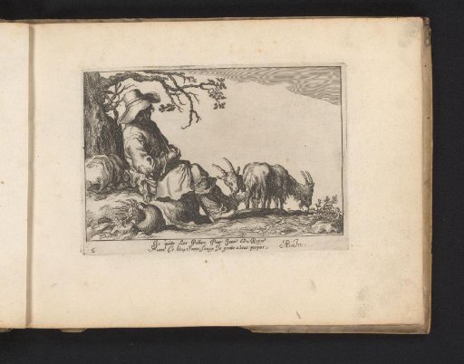 Resting shepherd with two goats