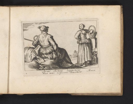Standing and sitting resting women by a fence