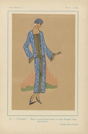 Very Parisian, 1923, No. 10: 15.- SPARROW. - Dress in damask satin...