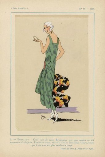 Very Parisian, 1923, No. 10: 9. - EMERALD. - This Renaissance moire dress....