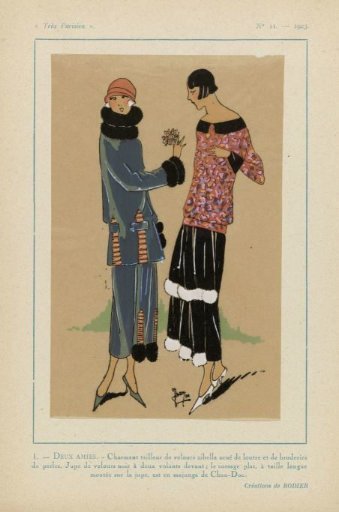Très Parisien, 1923, No. 11: 1 - TWO FRIENDS. - Charming velvet suit...
