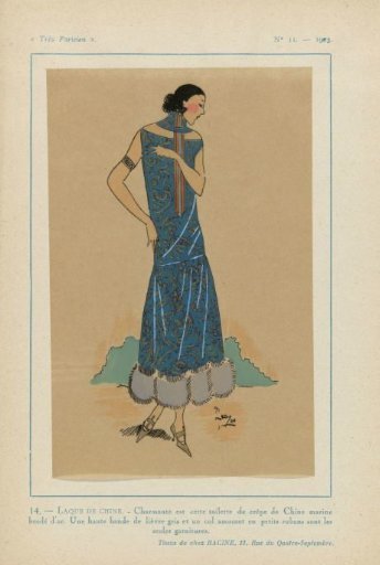 Très Parisien, 1923, No. 11: 14. - CHINESE LACQUER. - Charming is this outfit...