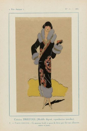 Très Parisien, 1923, No. 11: 7. - CHINESE FLOWER. - This embroidered coat...