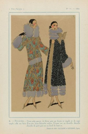 Très Parisien, 1923, No. 11: 8. - FRILEUSES. - This dress trimmed with grey hare...