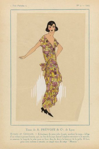 Very Parisian, 1923, No. 3: Fabrics by A. PRÉVOST...Ribbons of Grenade.