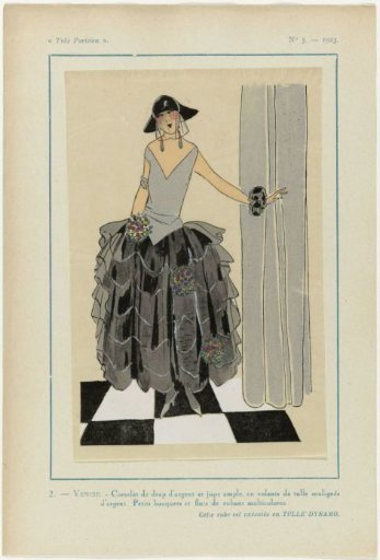 Very Parisian, 1923, No. 5: 2. - VENICE. - Silver cloth corset...