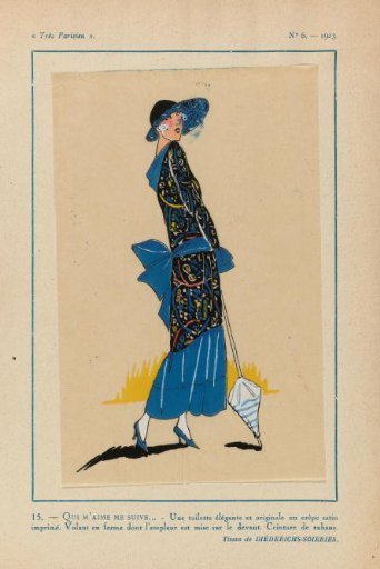 Very Parisian, 1923, No. 6: 15. - HE WHO LOVES ME FOLLOWS... - An elegant outfit...