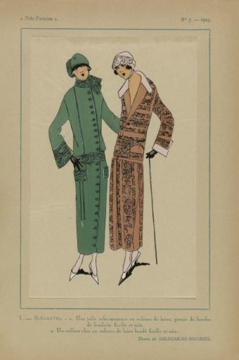 Very Parisian, 1923, No. 7: 1. - ELEGANT LADIES. - 1. A pretty coat-dress...