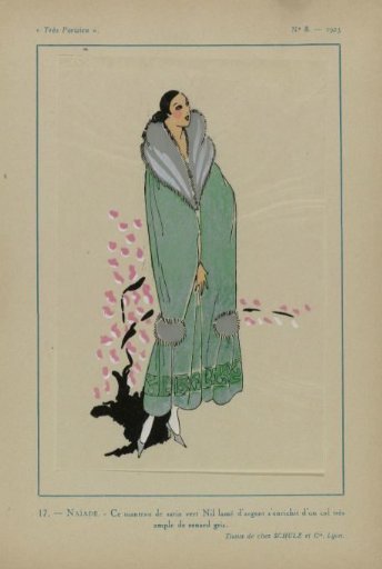 Very Parisian, 1923, No. 8: 17.- NAIADE. - This coat of green Nile satin...