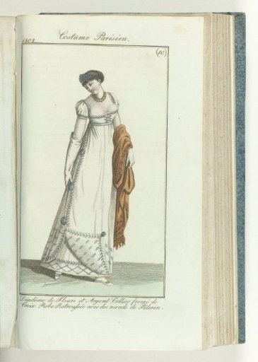 Journal des Dames et des Modes, editie Frankfurt 7 mars 1808, Costume Parisien (10): Diadême de Fleurs...