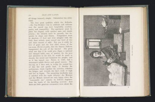 Portrait of an unknown seated Japanese woman with tea and tobacco