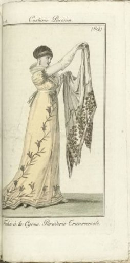 Journal des Dames et des Modes, Costume Parisien, 1805, An 13 (614) Fichu à la Cyrus...